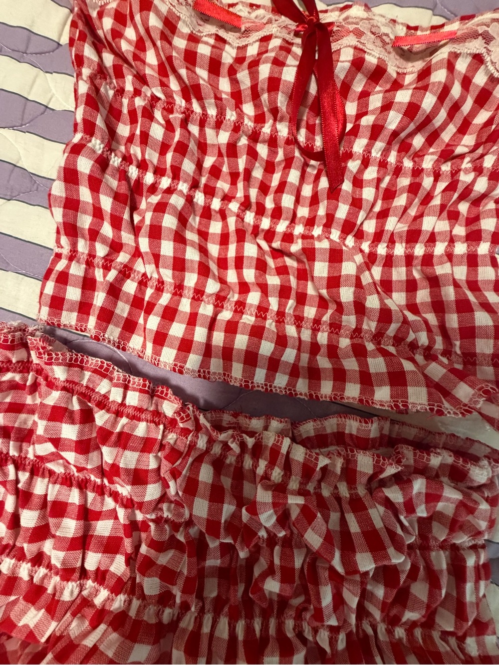 Handmade Red Gingham Ruffle 2 Piece Set 🍓🎀 S - Picture 5 of 11